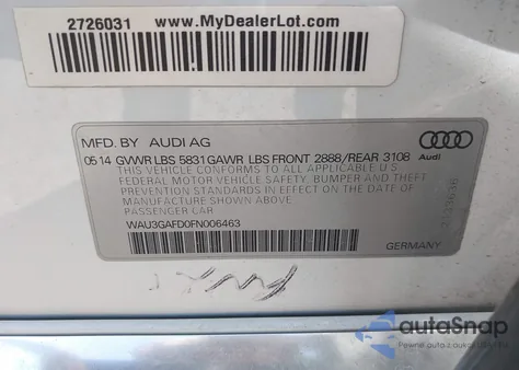 2015 Audi A8 L 3.0T from USA, damaged, VIN WAU3GAFD0FN006463